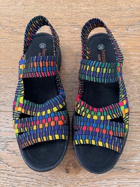 bernie mev. Black Multicolor Woven Stretch Slingback Sandals